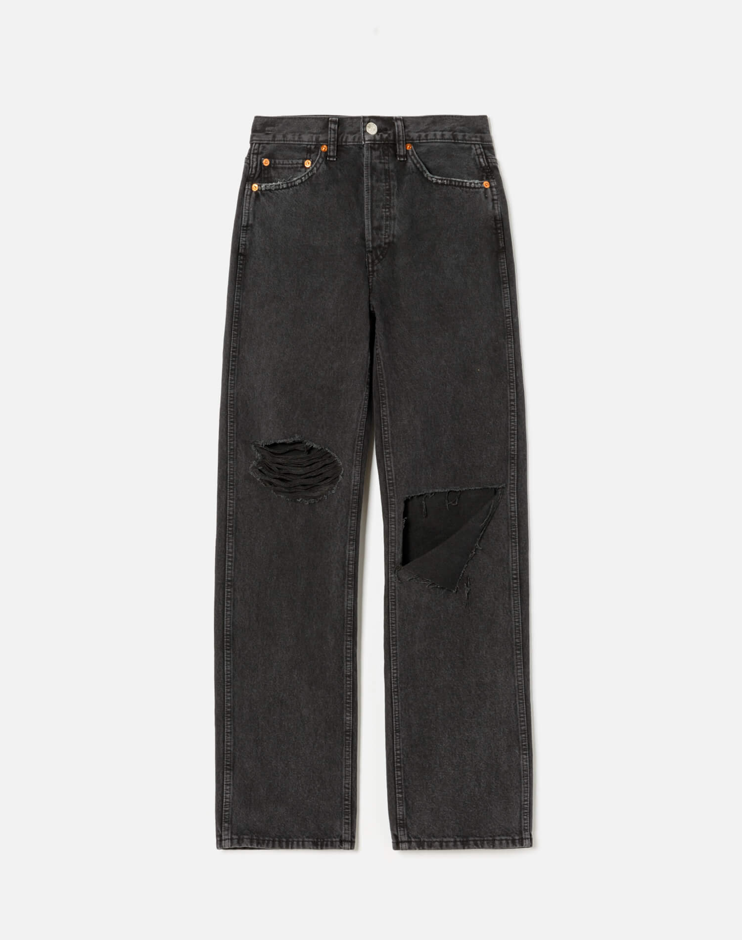 High Rise Loose - Washed Black with Rips